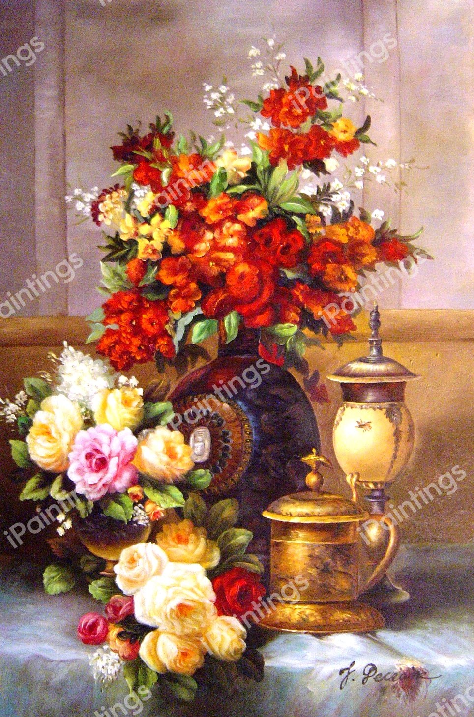 Flowers On A Table. The painting by Jean Baptiste Robie