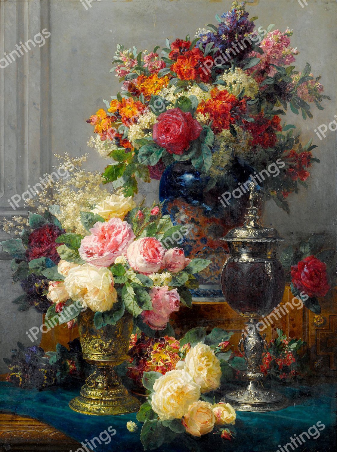 Spring Flowers with Chalices. The painting by Jean Baptiste Robie
