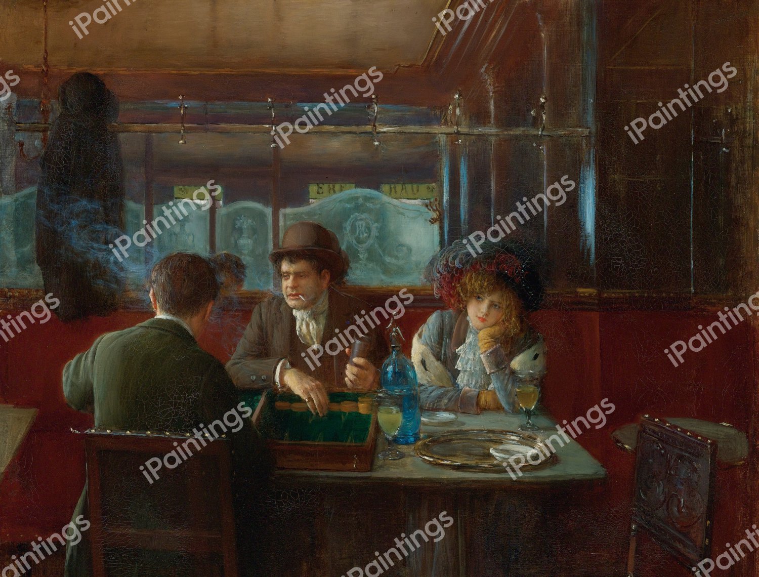 Backgammon at the Cafe, 1909. The painting by Jean Beraud