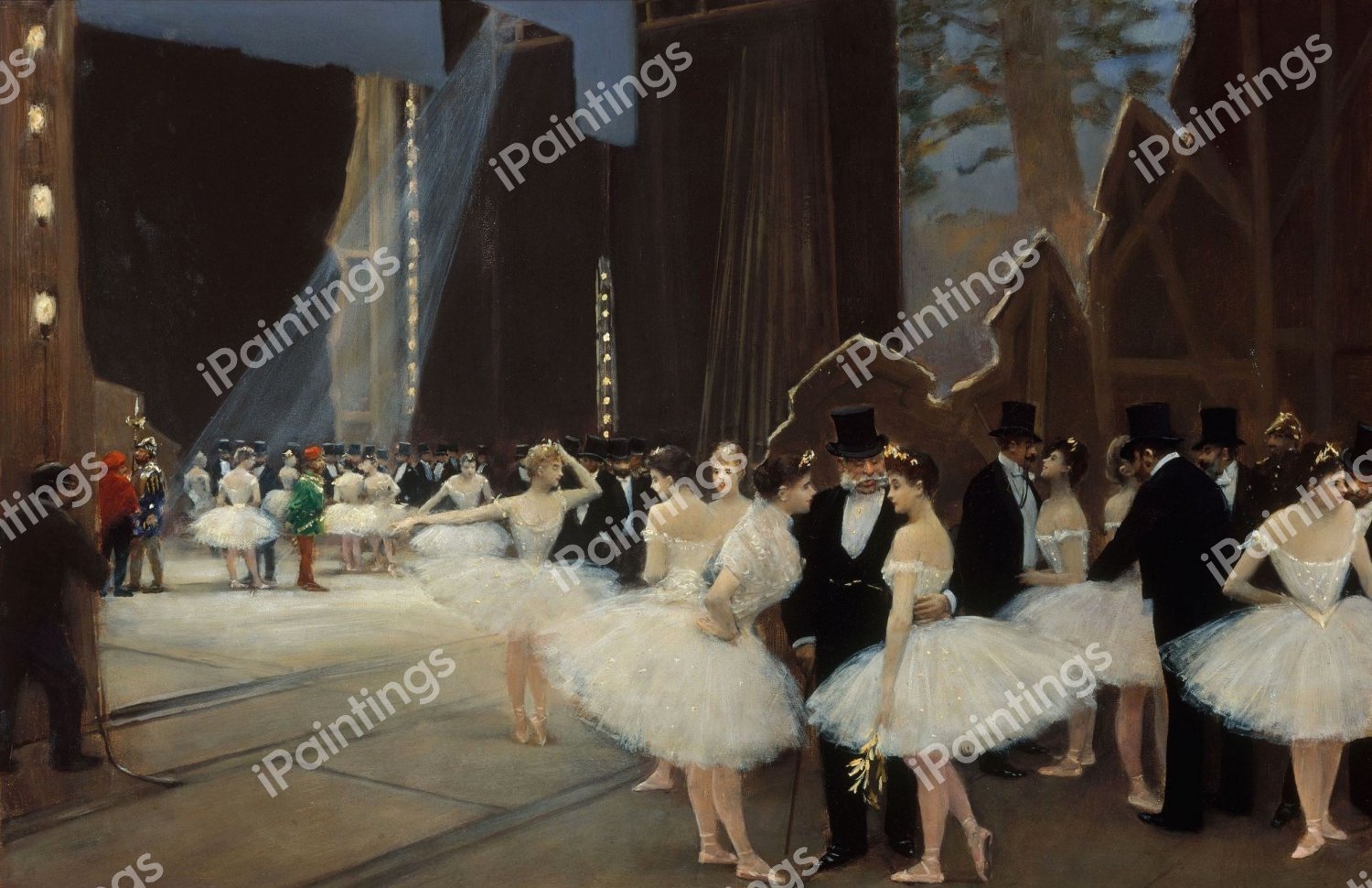 Behind the Scenes, 1889. The painting by Jean Beraud