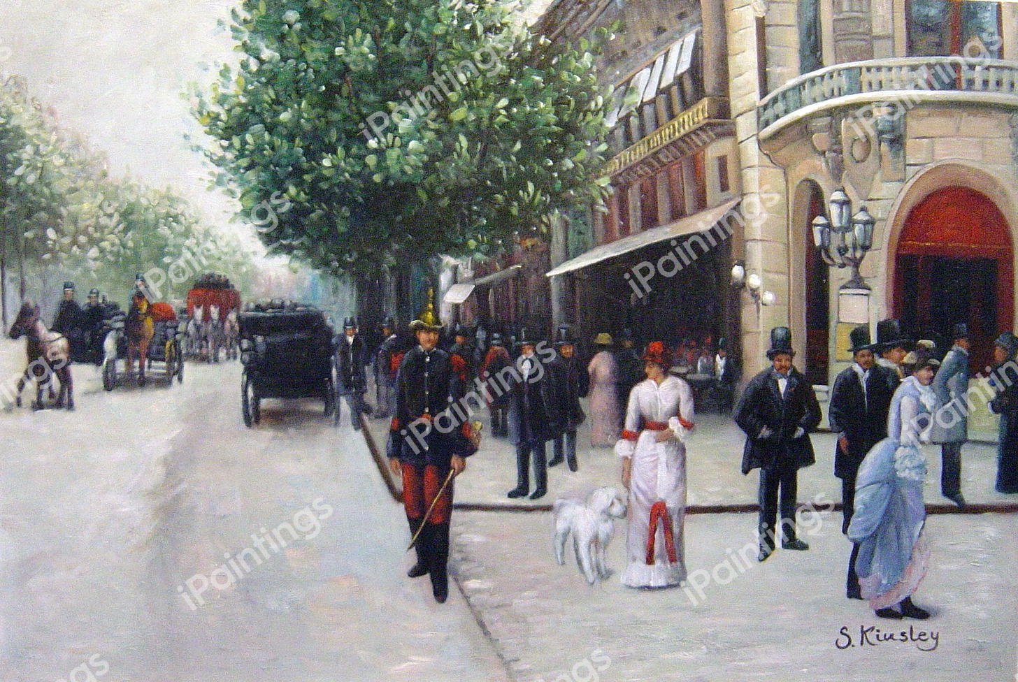 Outside the Vaudeville Theatre. The painting by Jean Beraud