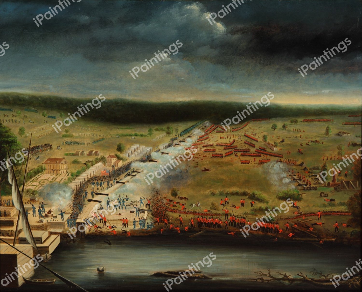 Battle of New Orleans. The painting by Jean Hyacinthe de Laclotte