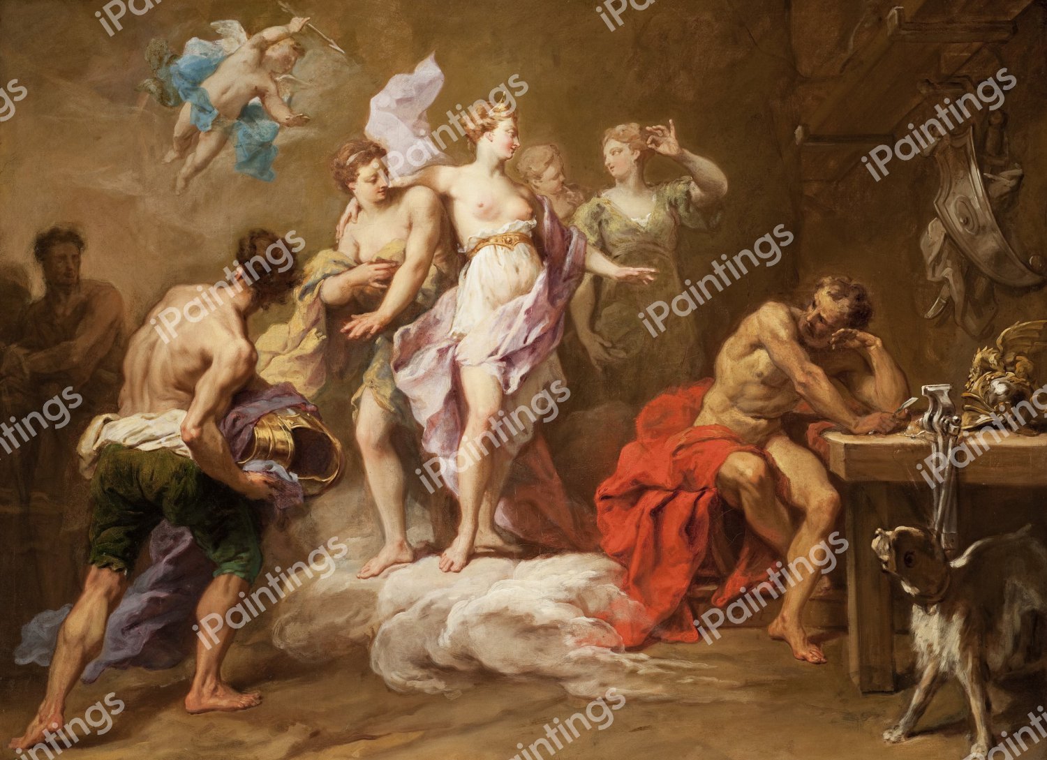Venus Ordering Arms from Vulcan for Aeneas. The painting by Jean II Restout