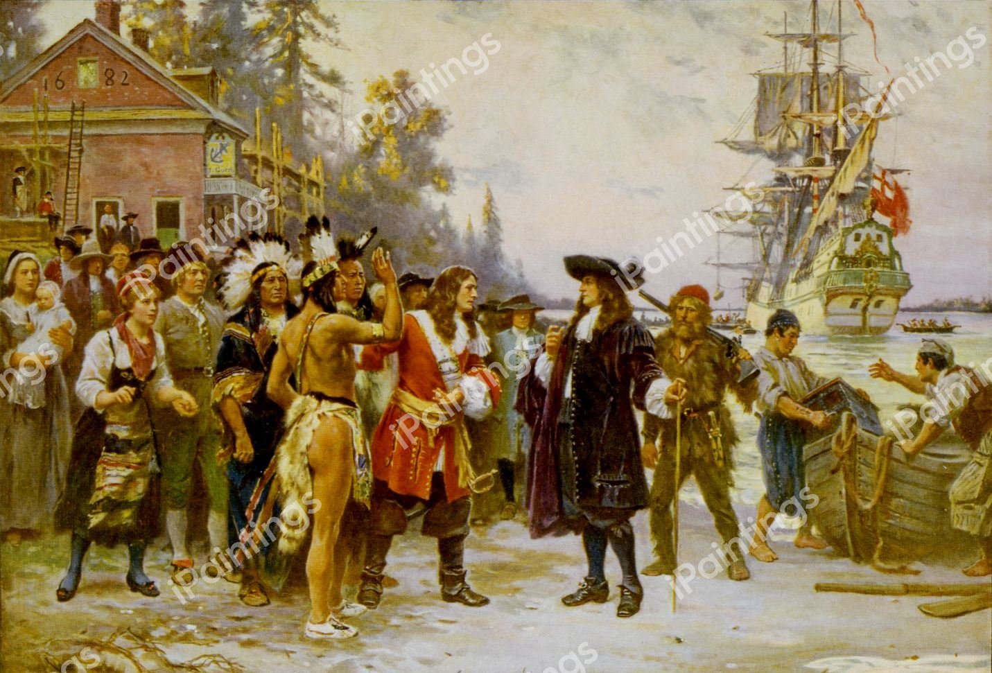At the Landing of William Penn. The painting by Jean Leon Gerome Ferris