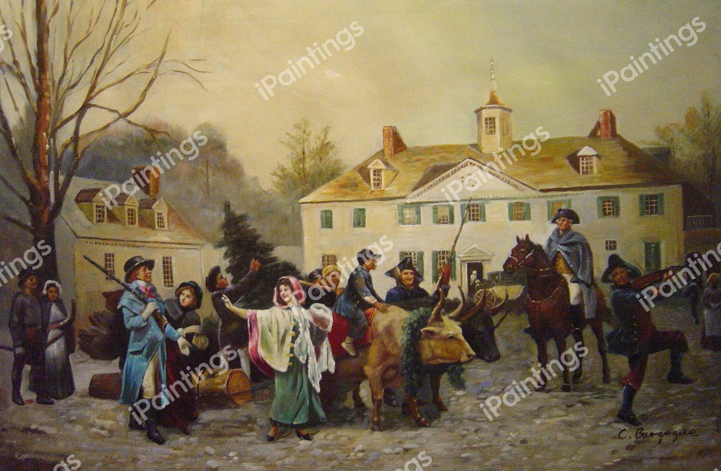 The Mount Vernon Yule Log. The painting by Jean Leon Gerome Ferris