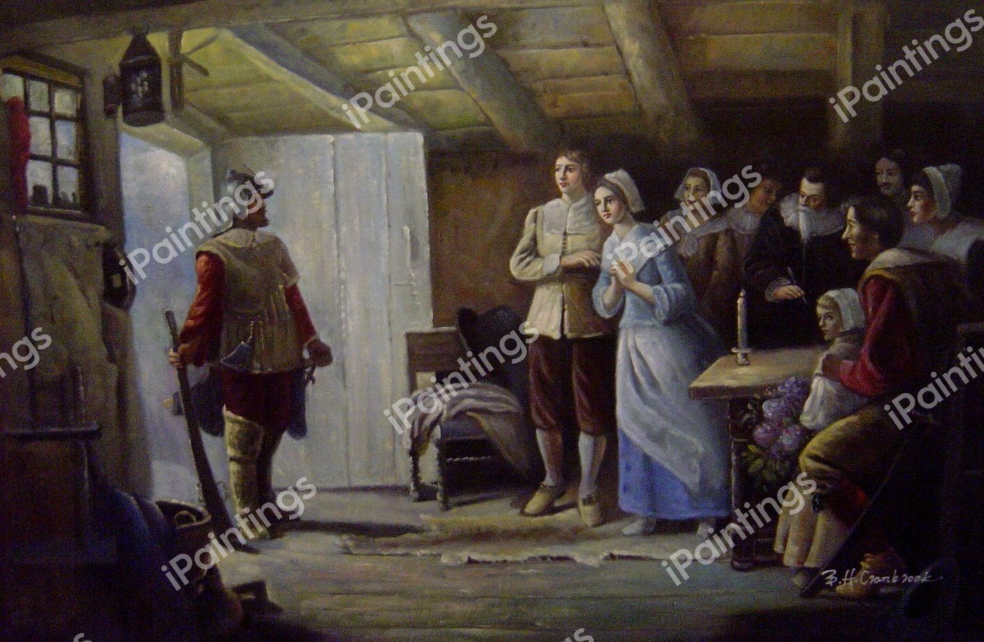 The Return Of Miles Standish. The painting by Jean Leon Gerome Ferris