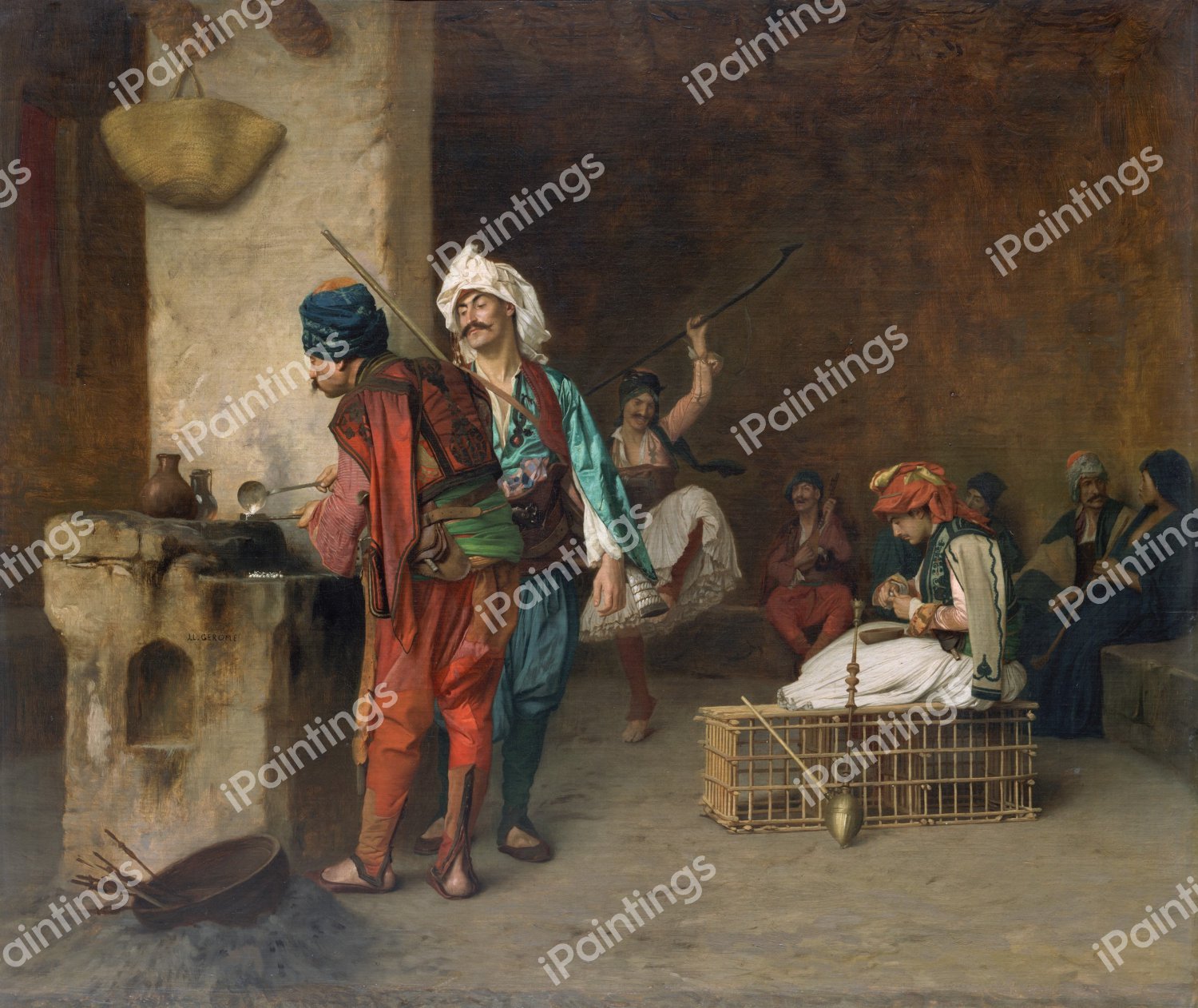 Cafe House, Cairo (Casting Bullets). The painting by Jean-Leon Gerome