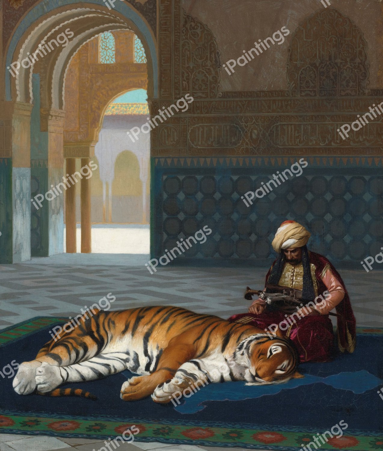 The Tiger and the Guardian. The painting by Jean-Leon Gerome