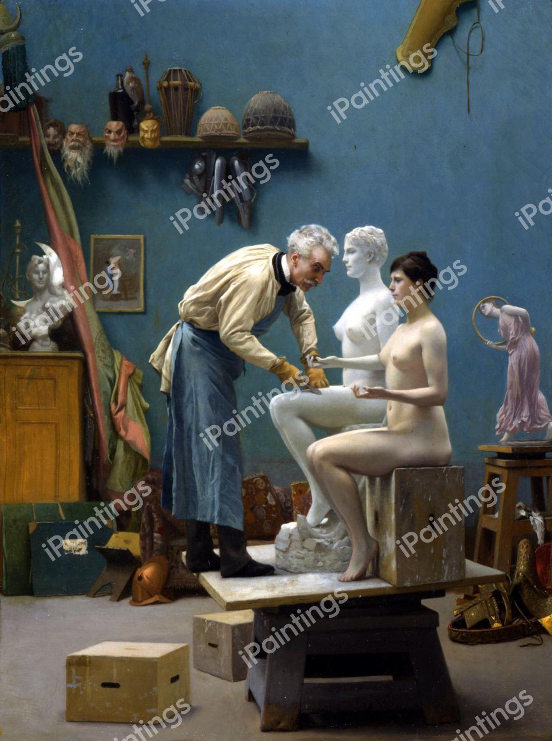 Working in Marble (The Artist Sculpting Tanagra). The painting by Jean-Leon Gerome
