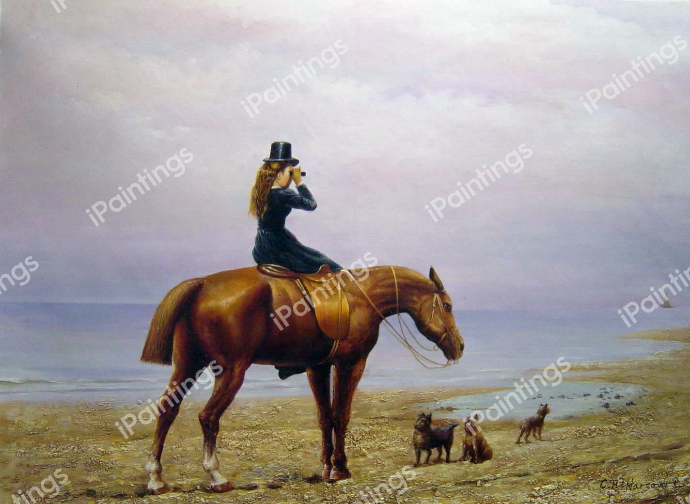 Looking Out To Sea. The painting by Jean Richard Goubie