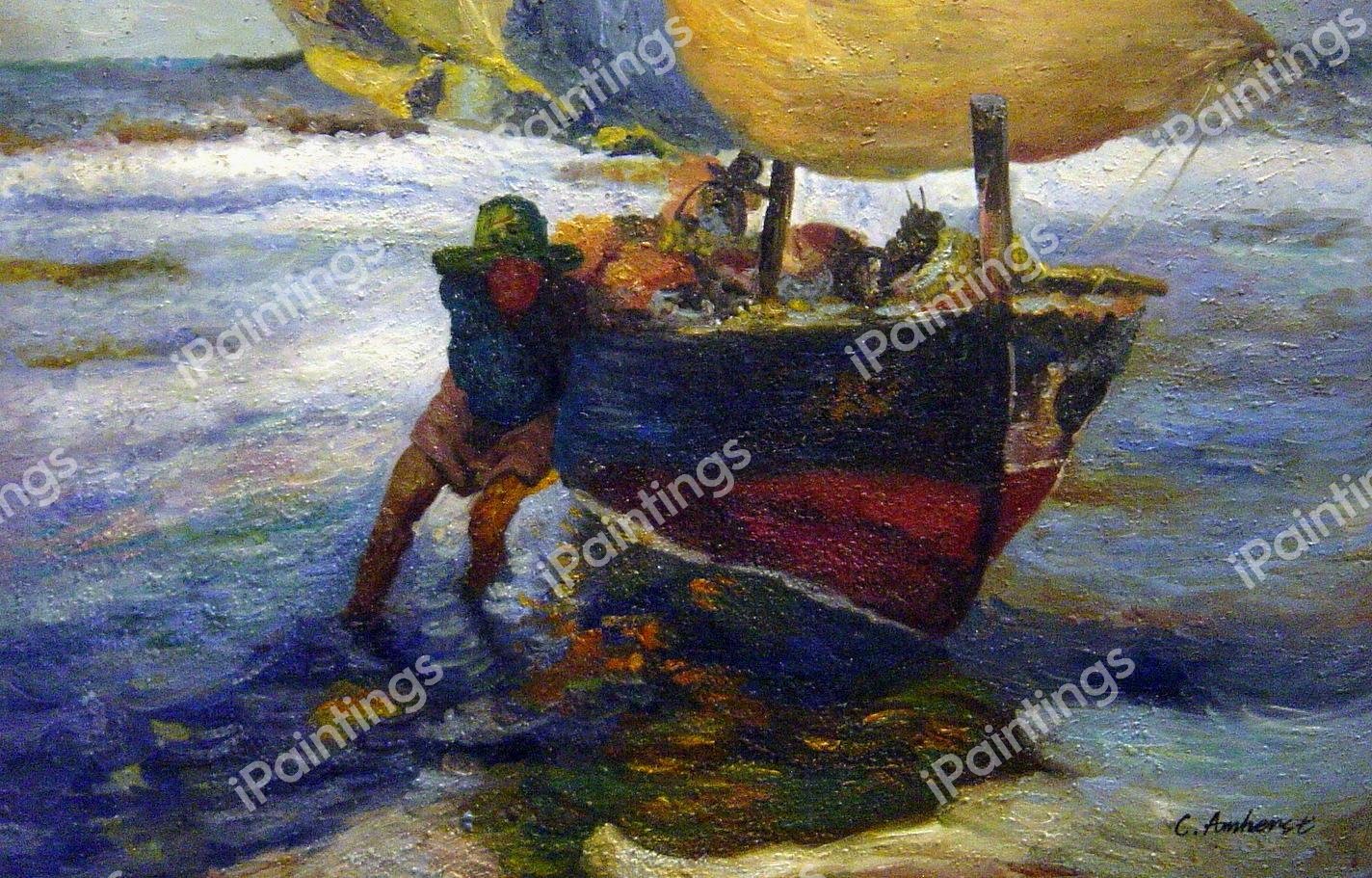 The Beaching Of The Boat. The painting by Joaquin Sorolla y Bastida