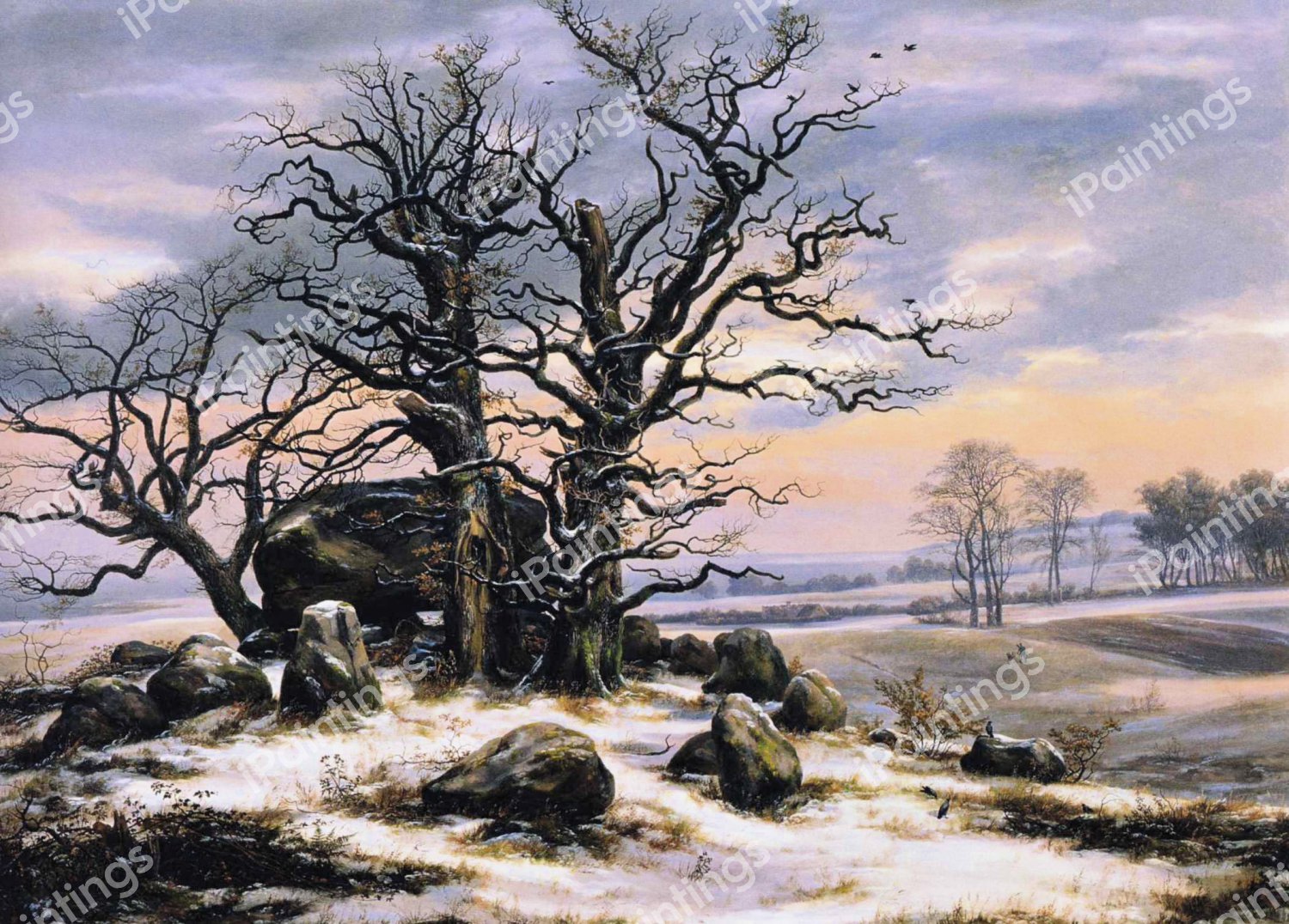 Megalith Grave in Winter. The painting by Johan Christian Dahl