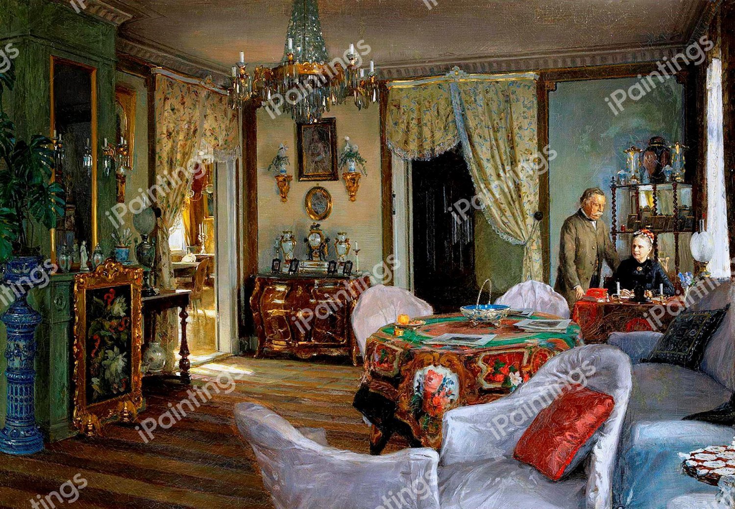 A Salon of Minna and Carl Fredrik, 1887. The painting by Johan Krouthen