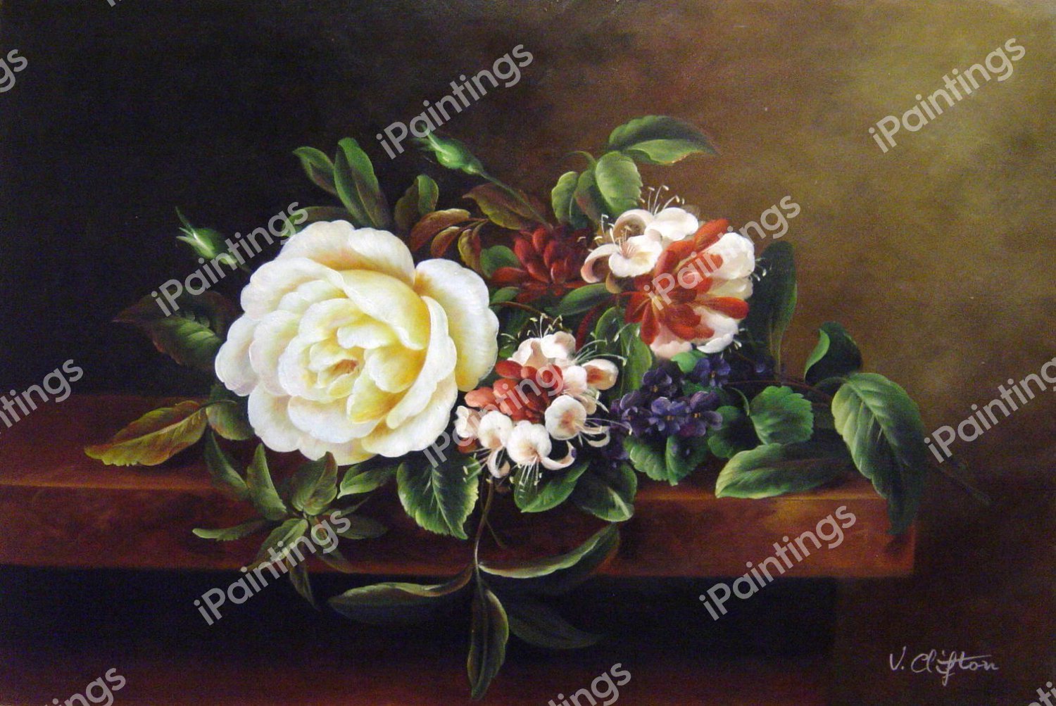 Still Life With A Rose And Violets On A Marble Ledge. The painting by Johan Laurentz Jensen