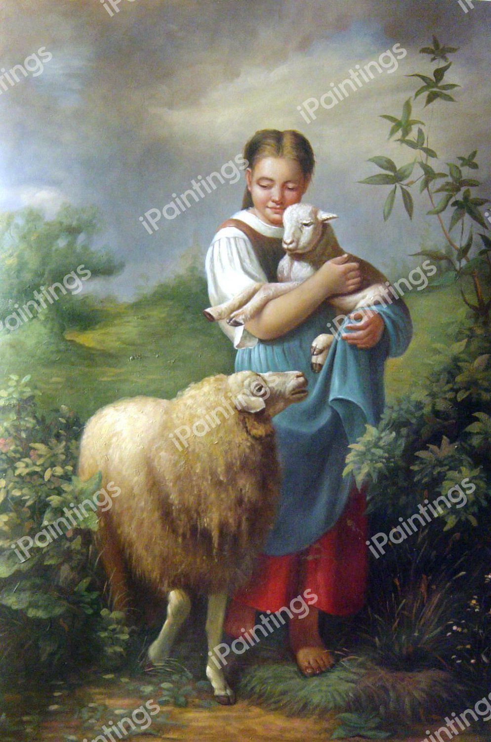 The Young Shepherdess. The painting by Johann Baptist Hofner