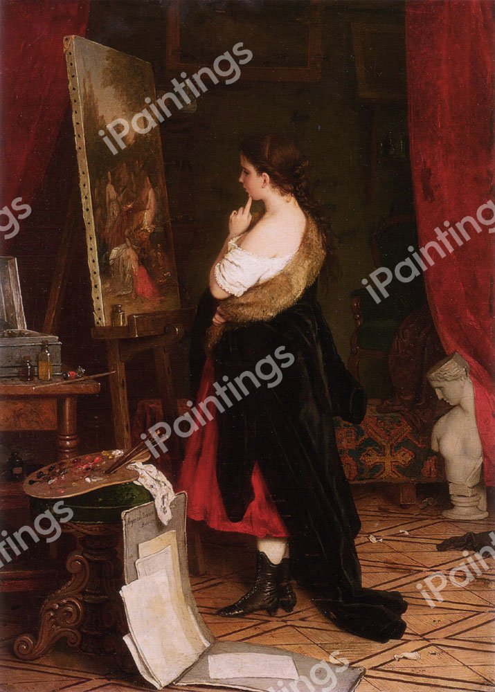 Admiring The Picture. The painting by Johann Georg Meyer Von Bremen