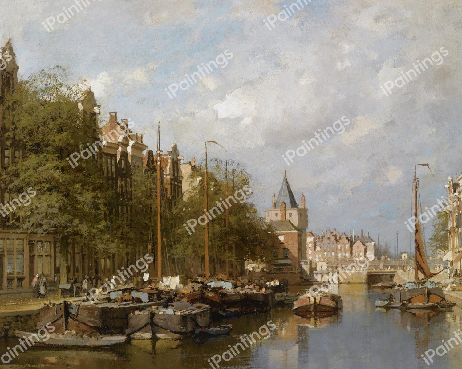 A View of the Gelderse Kade with the Schreirstoren, Amsterdam. The painting by Johannes Christiaan Karel Klinkenberg
