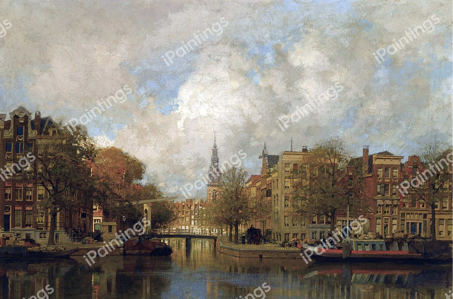 A View of the Groenburgwal with the Zuiderkerk, seen from the River Amstel. The painting by Johannes Christiaan Karel Klinkenberg