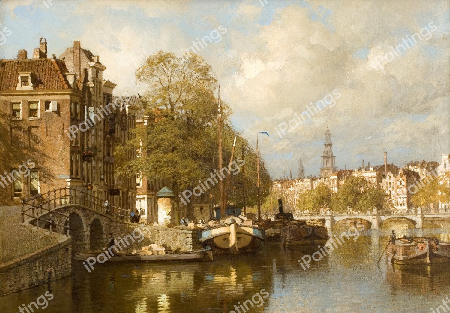 A View on the Amstel, with the Blauwbrug and the Zuiderkerk, Amsterdam. The painting by Johannes Christiaan Karel Klinkenberg