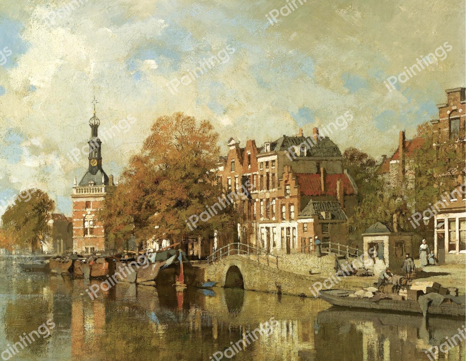 The Verdronken Oord with the Accijnstoren, Alkmaar. The painting by Johannes Christiaan Karel Klinkenberg
