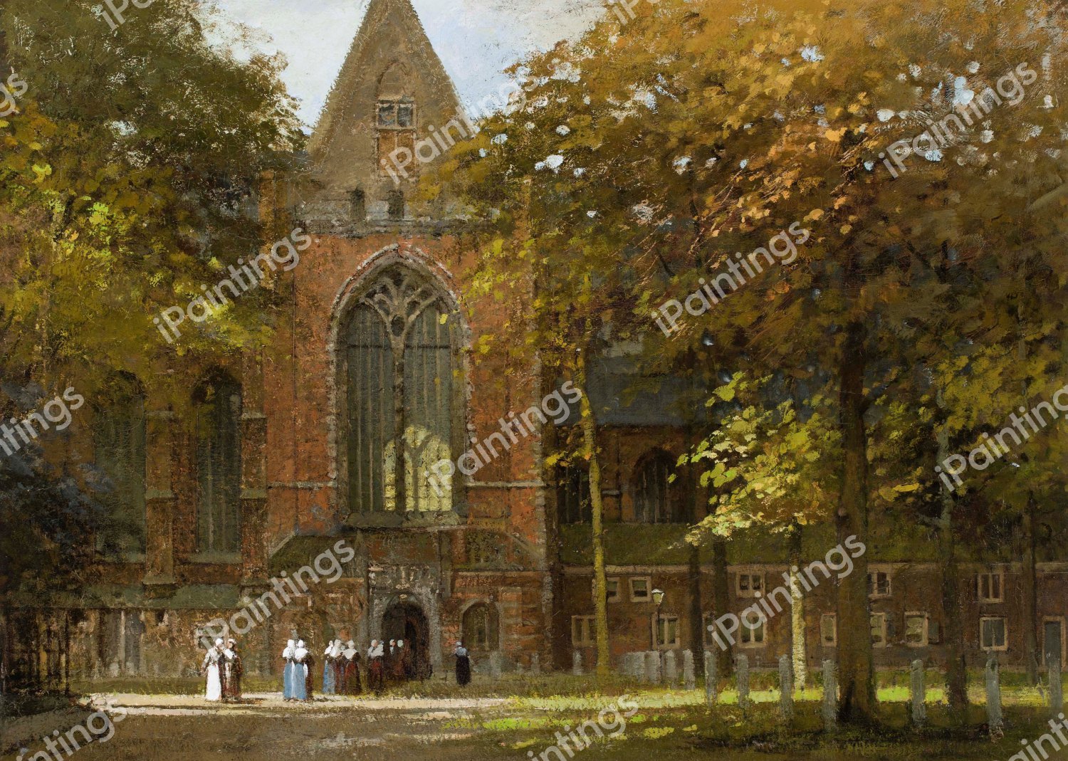 View of 'Het Grote Kerkplein' in Dordrecht . The painting by Johannes Christiaan Karel Klinkenberg