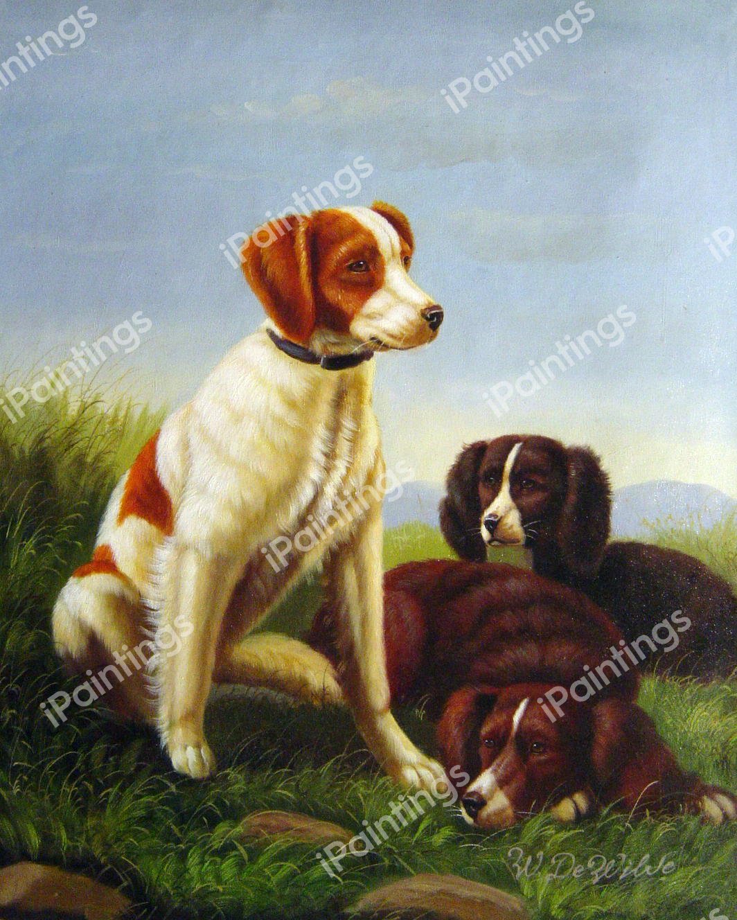 Early Brittany Spaniel. The painting by Johannes Christian Deiker