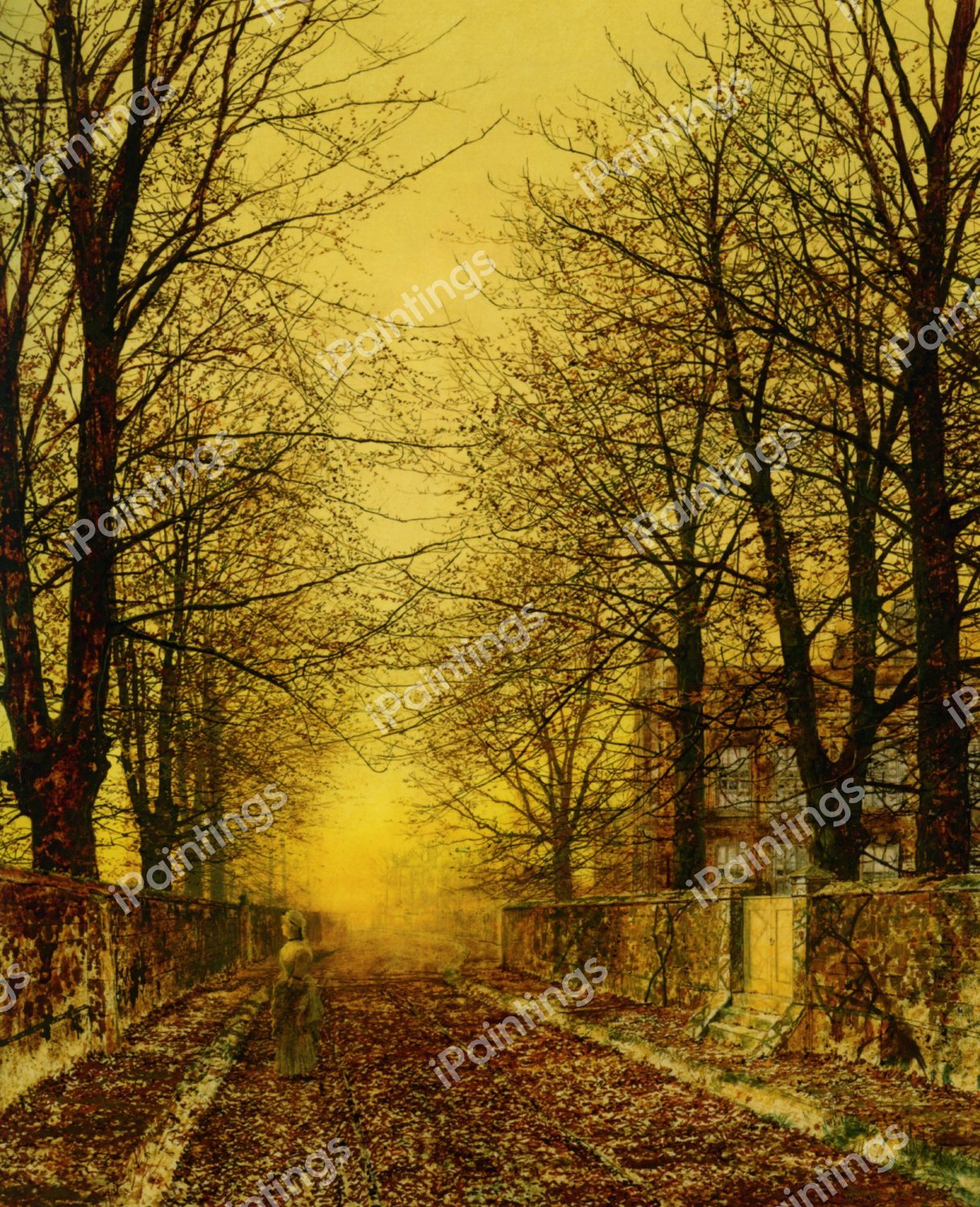 A Golden Country Road. The painting by John Atkinson Grimshaw