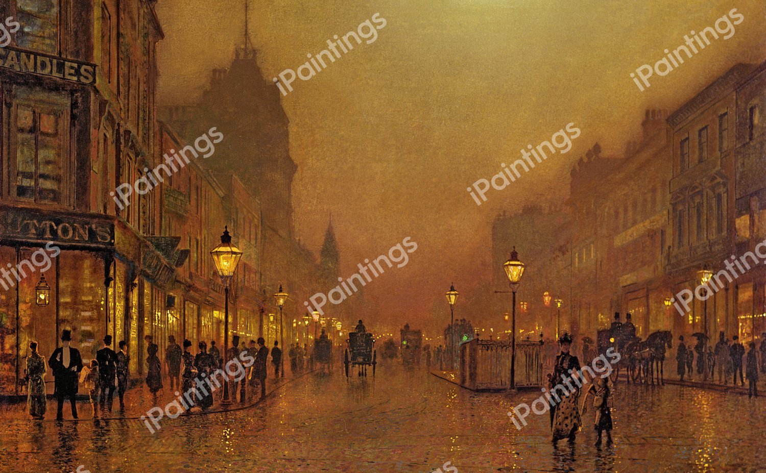 A Street at Night. The painting by John Atkinson Grimshaw