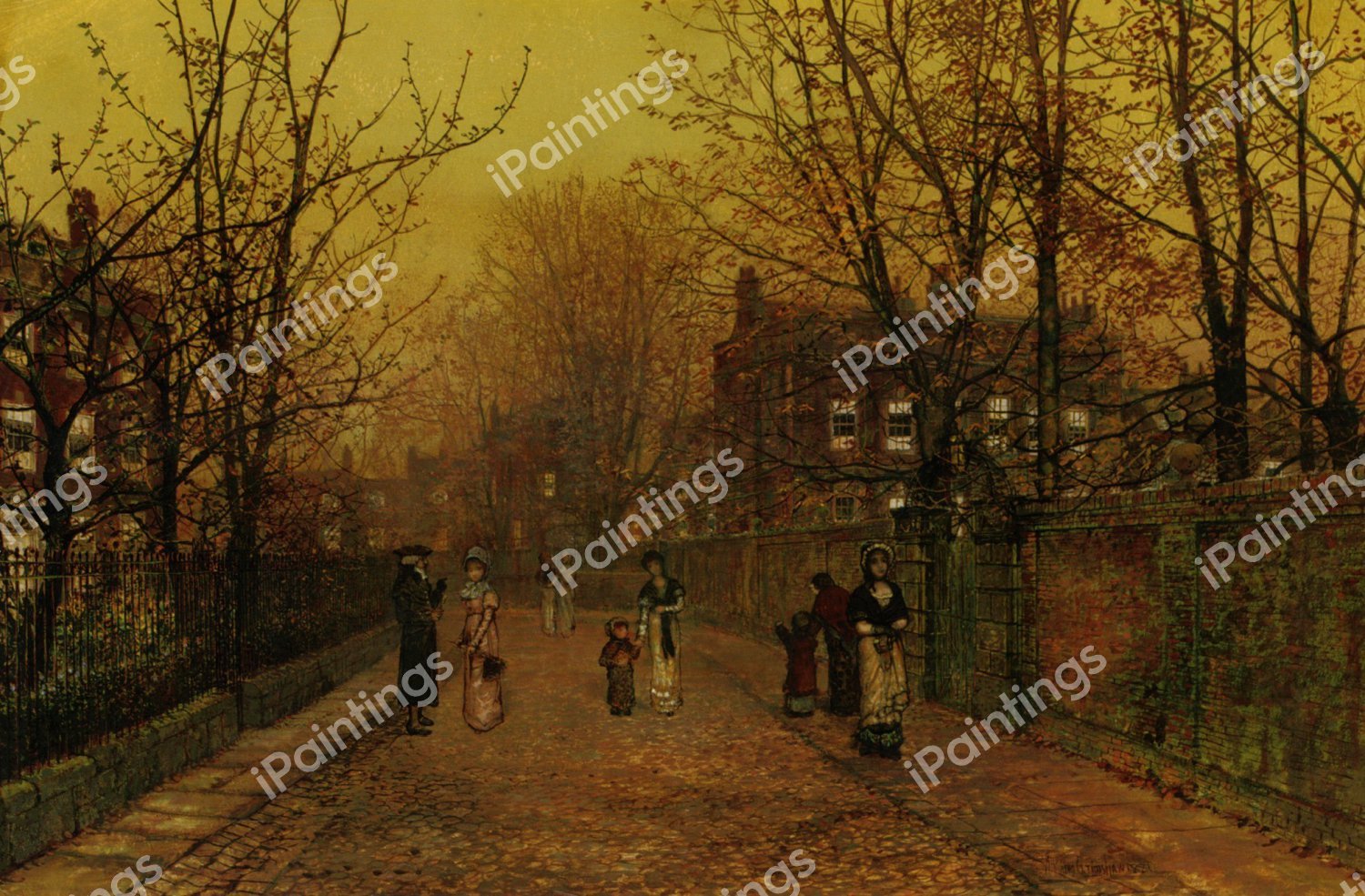 A Village Street on Sunday Eve. The painting by John Atkinson Grimshaw