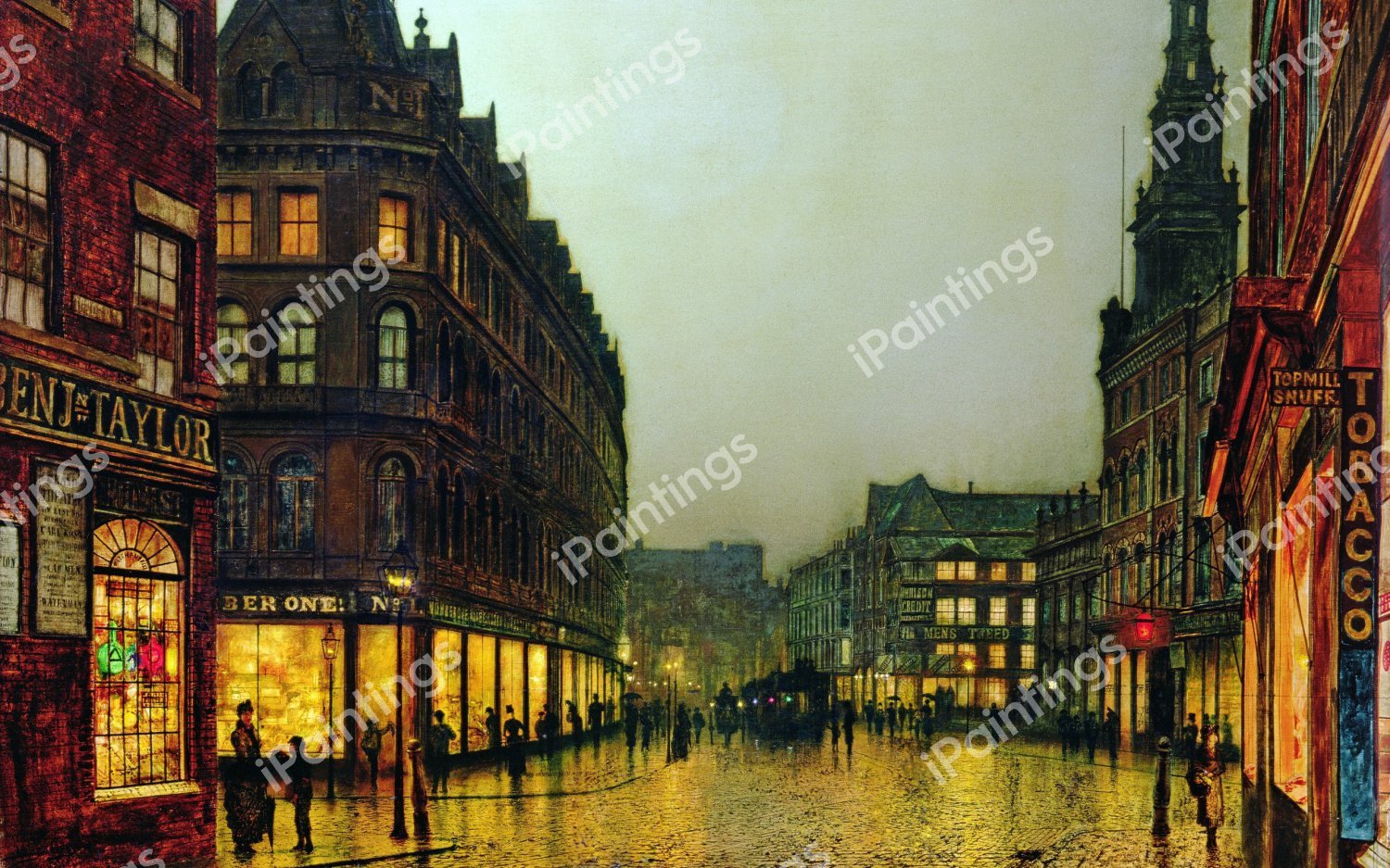 At Boar Lane, Leeds. The painting by John Atkinson Grimshaw