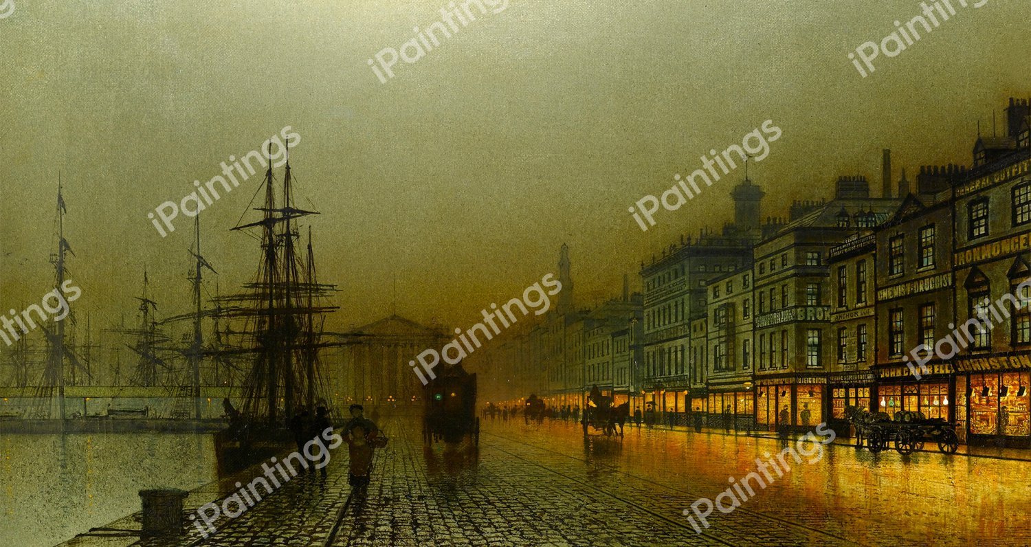 Greenock Harbour at Night. The painting by John Atkinson Grimshaw