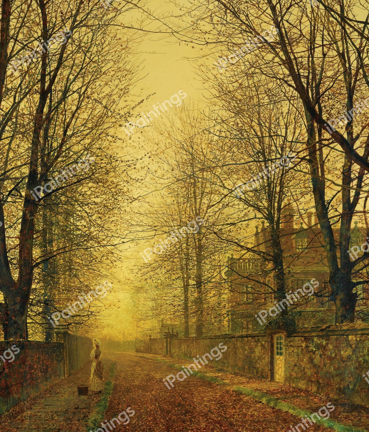 In Autumn's Golden Glow. The painting by John Atkinson Grimshaw