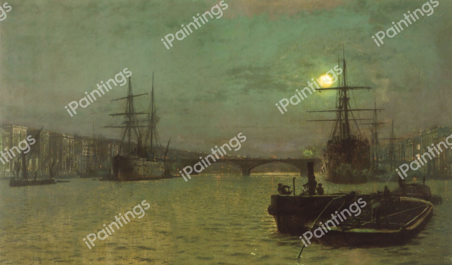 London Bridge Half Tide. The painting by John Atkinson Grimshaw