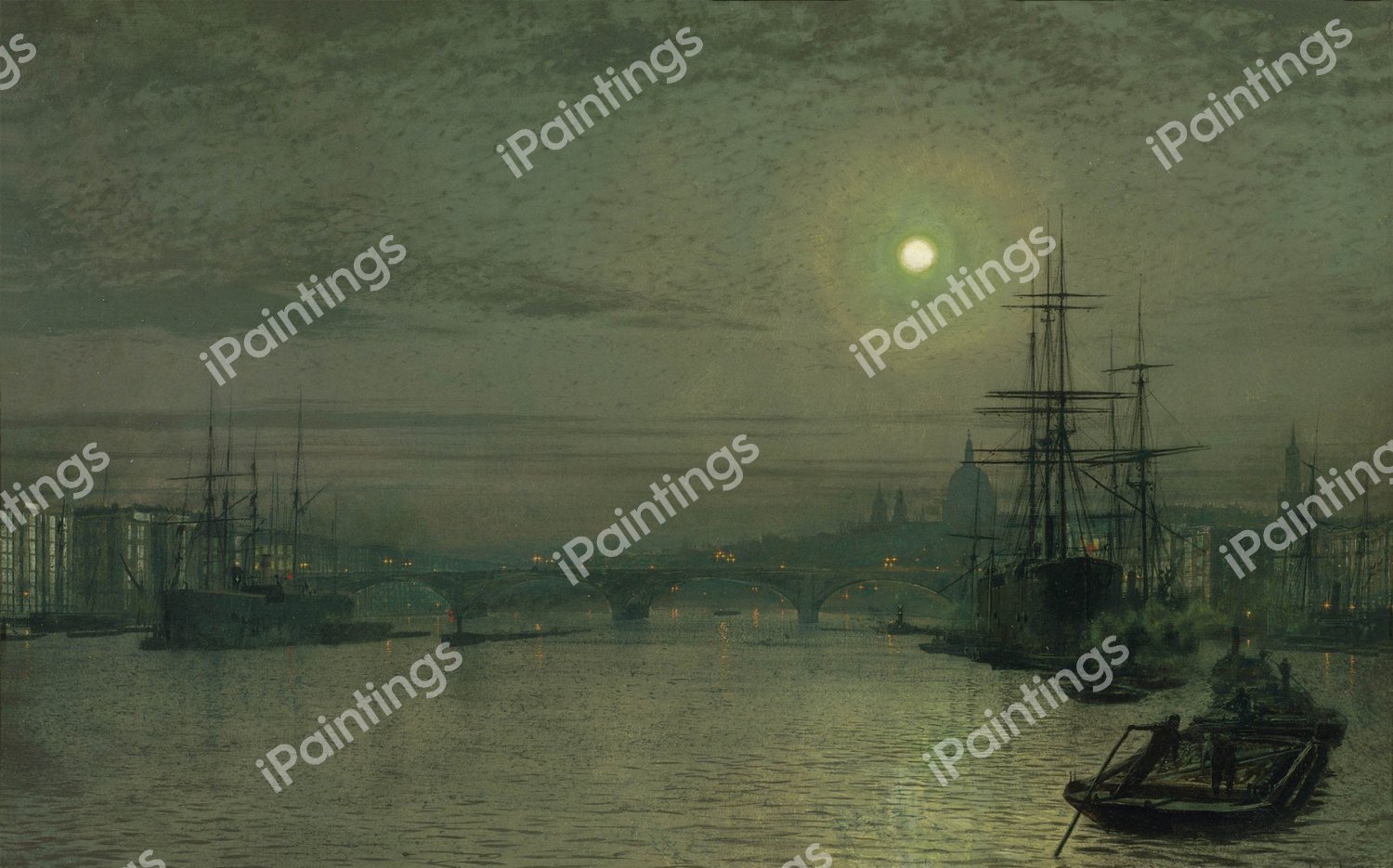London Bridge - Night. The painting by John Atkinson Grimshaw