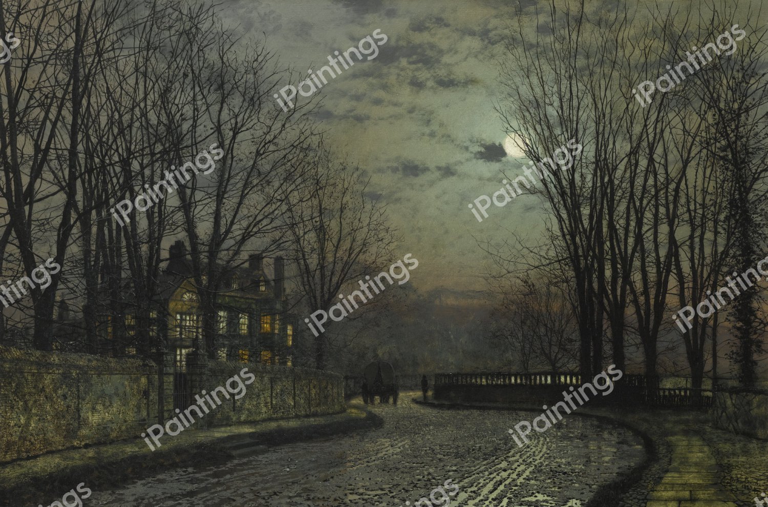 Moonlight after Rain. The painting by John Atkinson Grimshaw