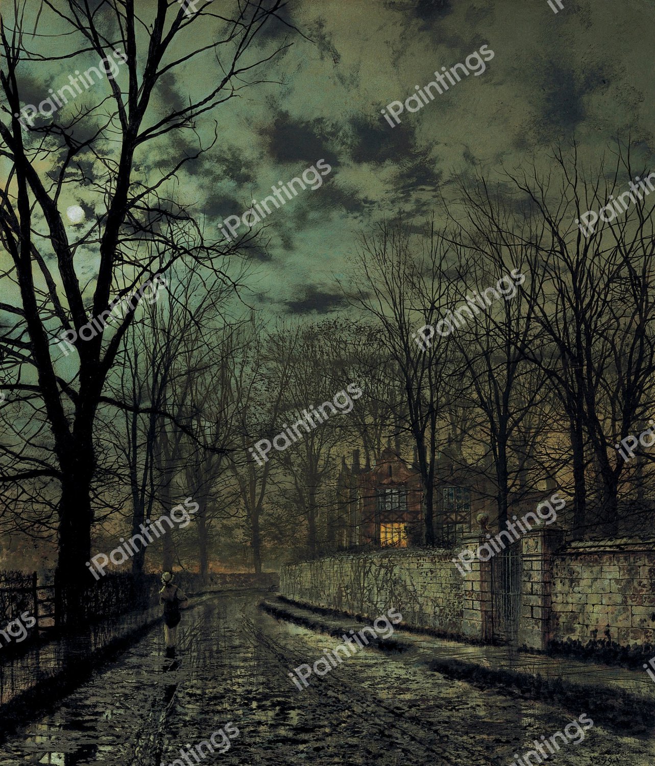 Moonlight in November. The painting by John Atkinson Grimshaw