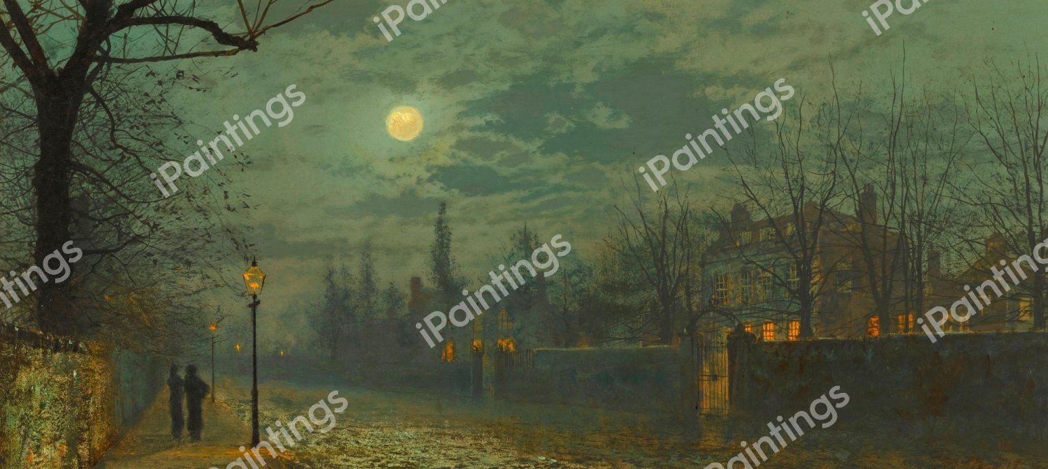 Moonlit Walk. The painting by John Atkinson Grimshaw