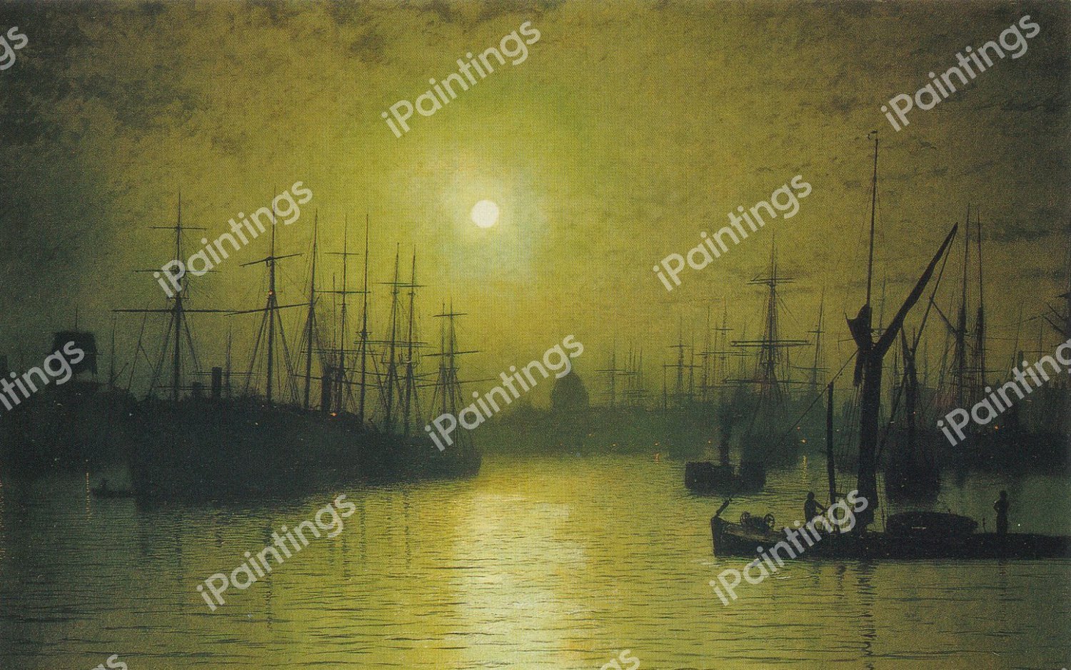 Nightfall on the Thames. The painting by John Atkinson Grimshaw