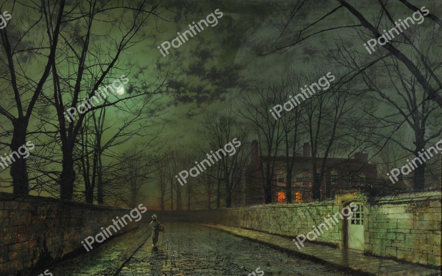 Silver Moonlight. The painting by John Atkinson Grimshaw