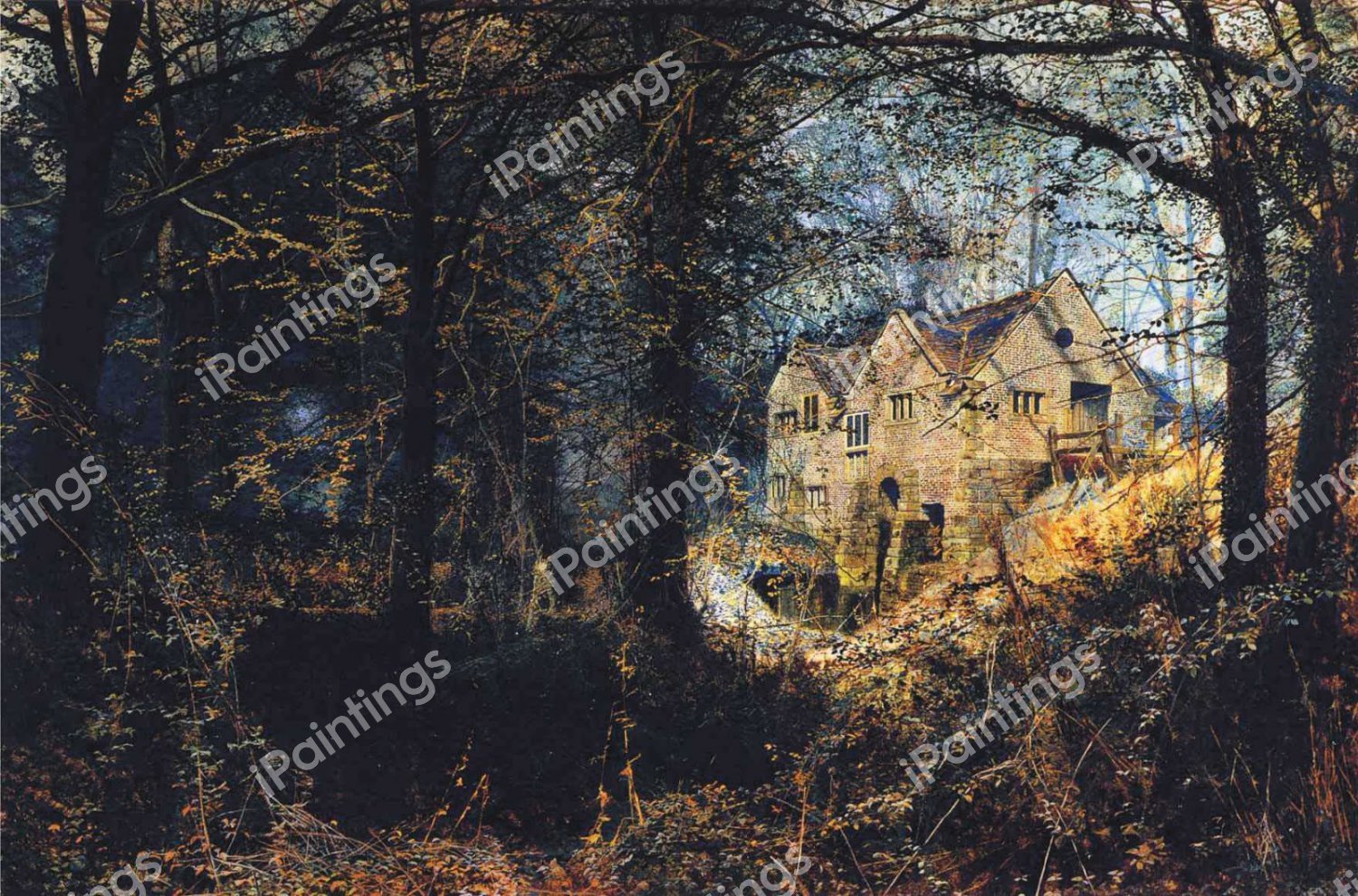 The Autumn Glory, The Old Mill. The painting by John Atkinson Grimshaw