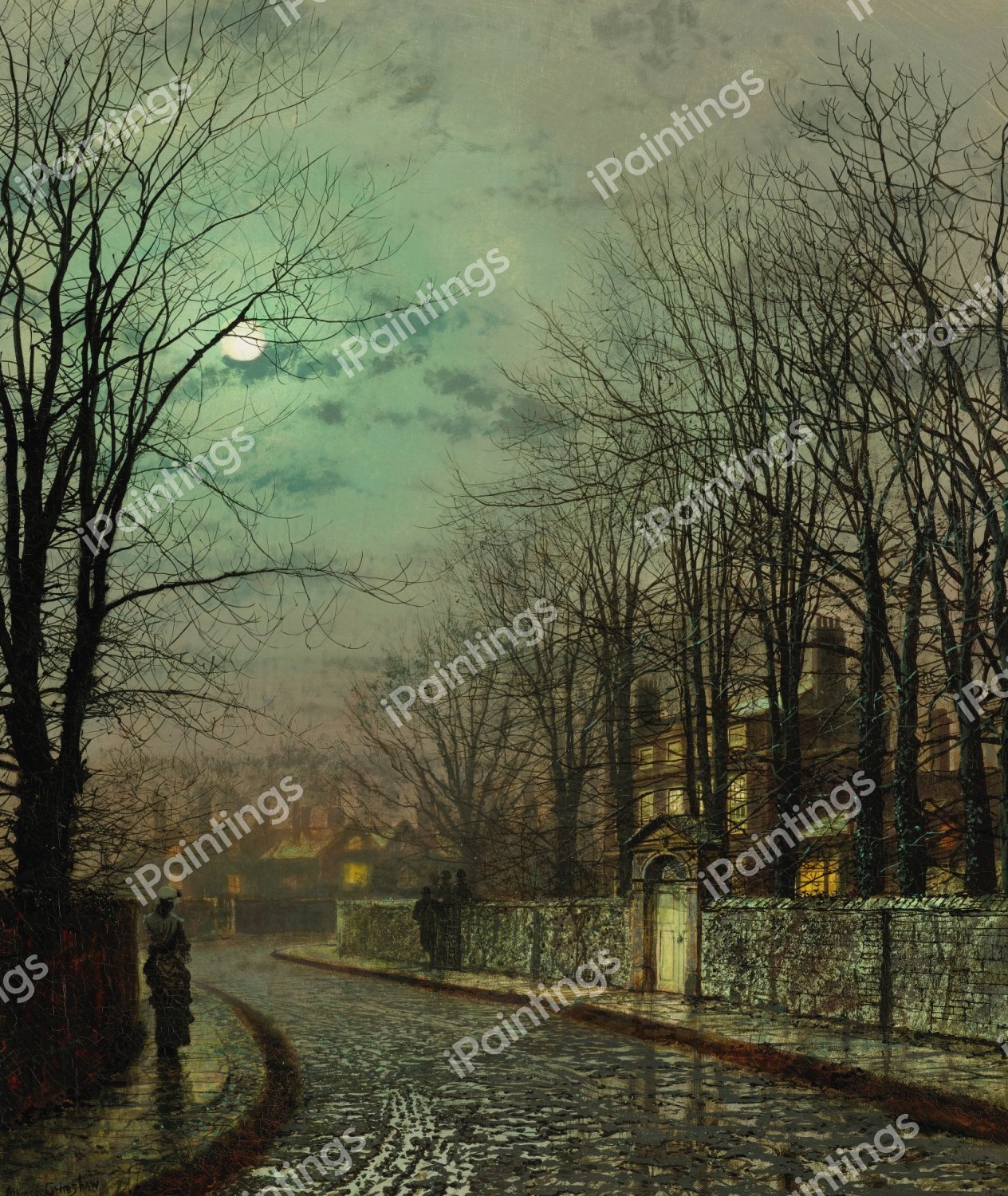 The Tryst. The painting by John Atkinson Grimshaw