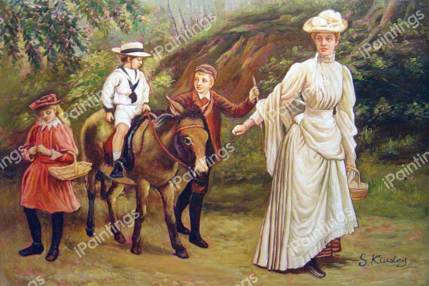 Donkey Ride Along A Woodland Path. The painting by John Barwell