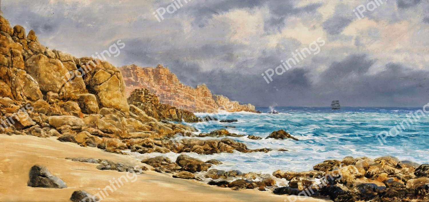 Porth Gwarra, Cornwall. The painting by John Brett