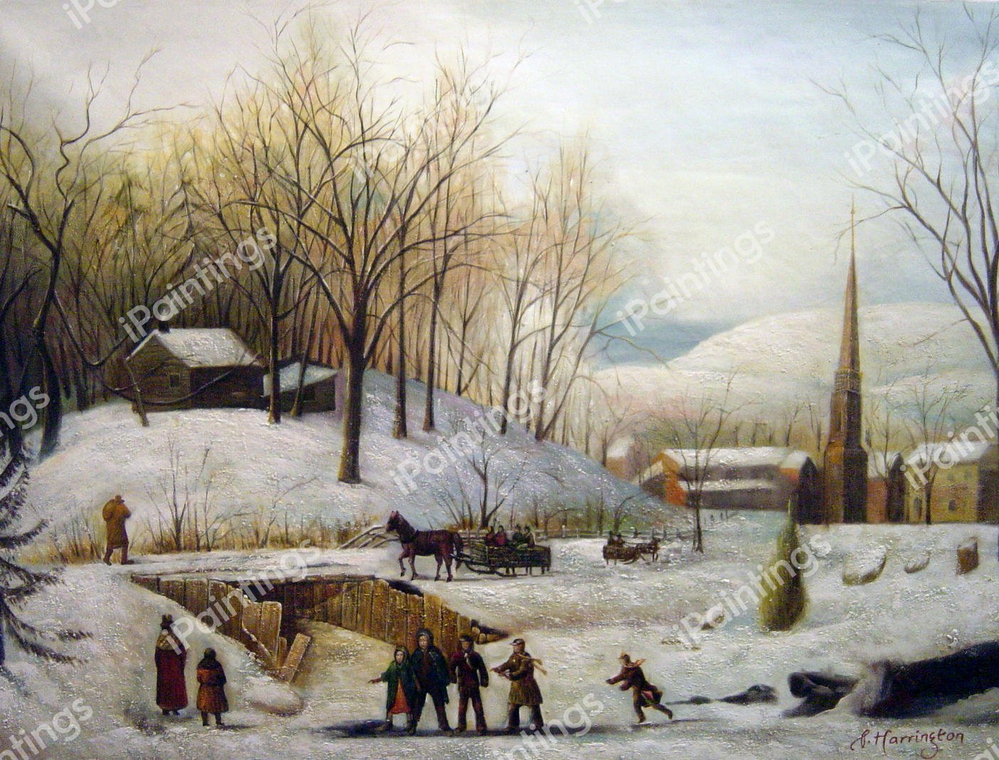 A Snow Scene At Utica. The painting by John Carlin