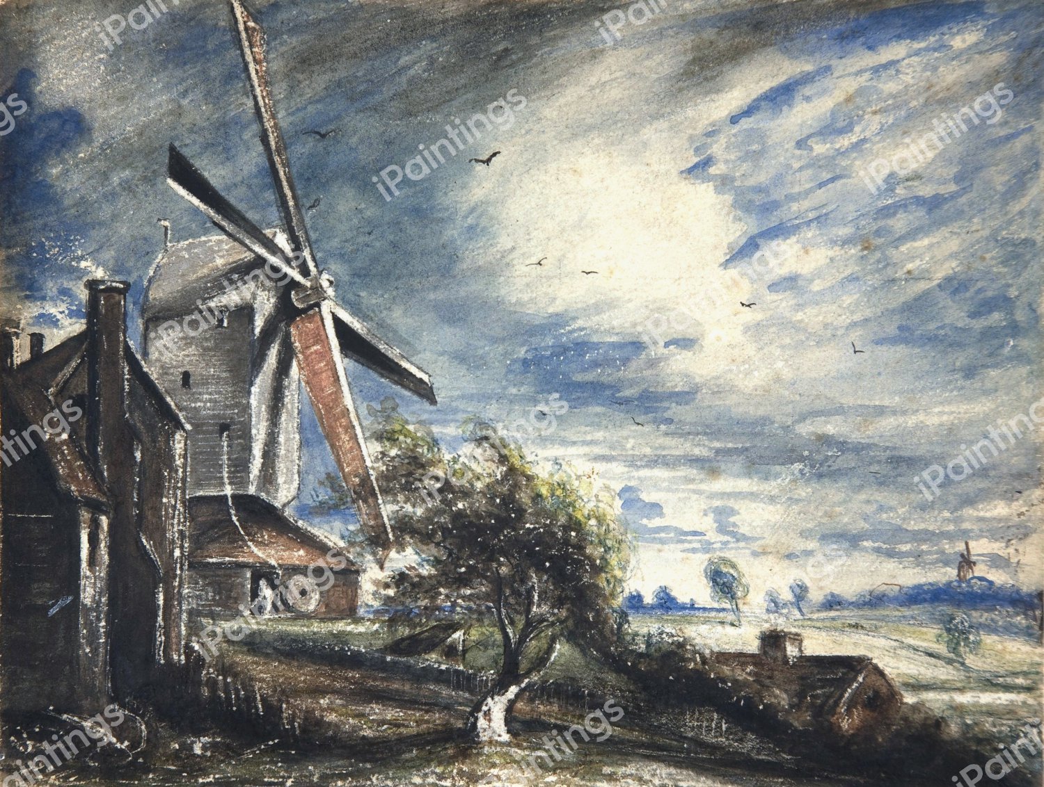 A Mill Near Colchester. The painting by John Constable
