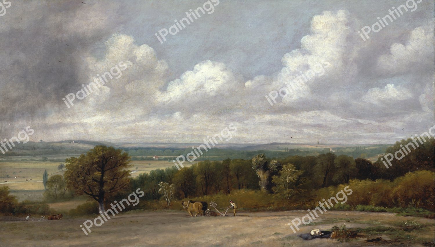 Ploughing Scene in Suffolk. The painting by John Constable