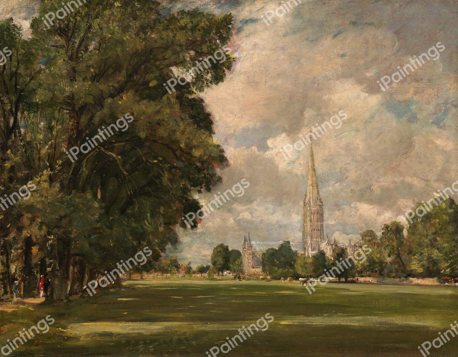 Salisbury Cathedral from Lower Marsh Close. The painting by John Constable