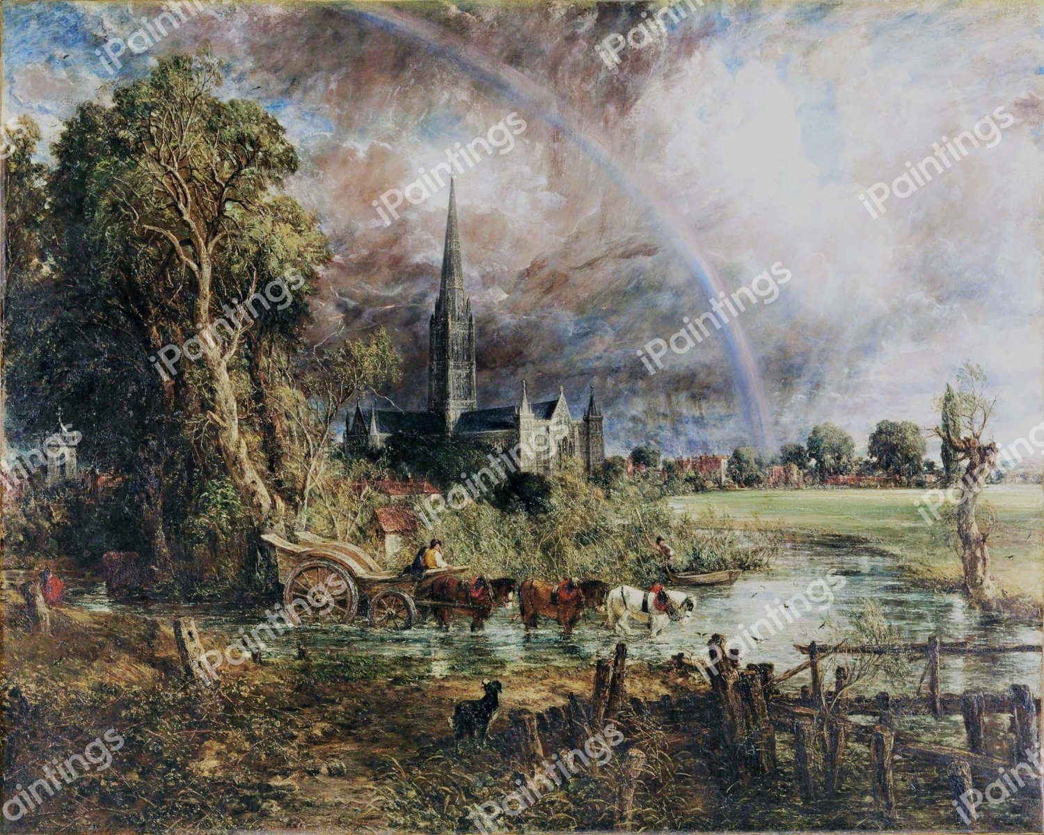 Salisbury Cathedral From The Meadows. The painting by John Constable