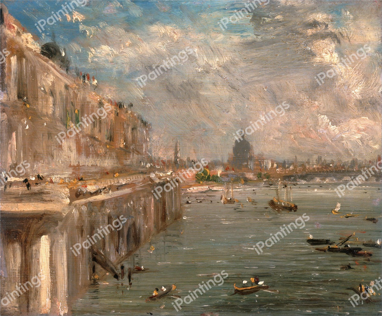 Somerset House Terrace from Waterloo Bridge. The painting by John Constable