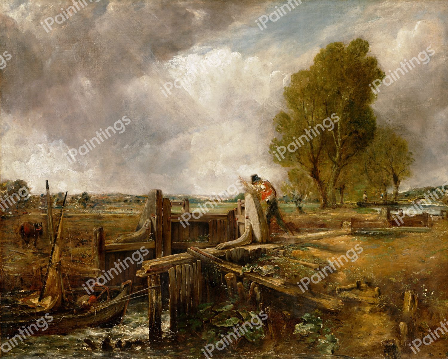Study of "A Boat Passing a Lock". The painting by John Constable